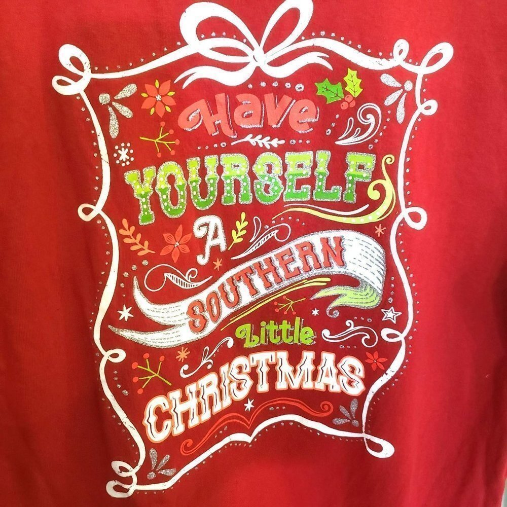 WOMENS Christmas in The South Long SleeveTee Shirt Red Holiday Sz Large Novelty